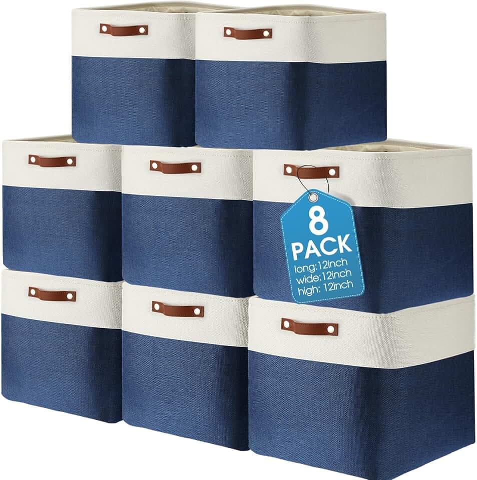 Uiifan 12 x 12 x 12 Inch 8 Pack Fabric Storage Baskets with Handles, Blue