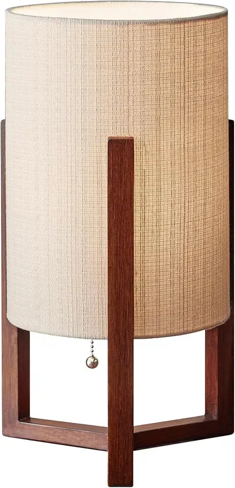 Adesso Table Lamp, Walnut Birch Wood & Natural Linen Shade, 23.75”