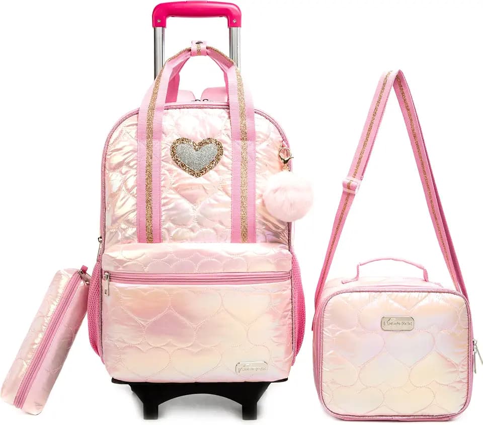 Kinder Rucksack mit Rollen Kinderkoffer Mädchen für Schultrolley 17”