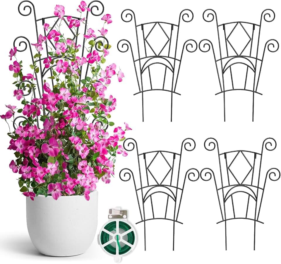 4 Stück Metall-Gitterrankhilfe für Kletterpflanzen, stapelbare und stabile Pflanzenstützen für Innen- und Außenbereich, langlebige Gitterkonstruktion für Topfpflanzen, Blumen, Ranken und Efeu