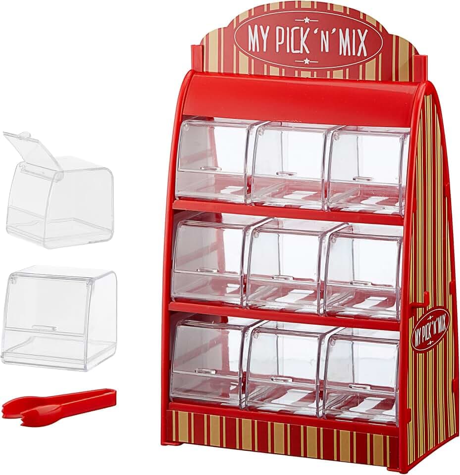 Cepewa Süßigkeitenspender | 18x25x9,5cm Kunststoff | 9 Schubladen Zange | Candybar für Bonbons Fruchtgummi Schokolade Nüsse Snacks Naschspender