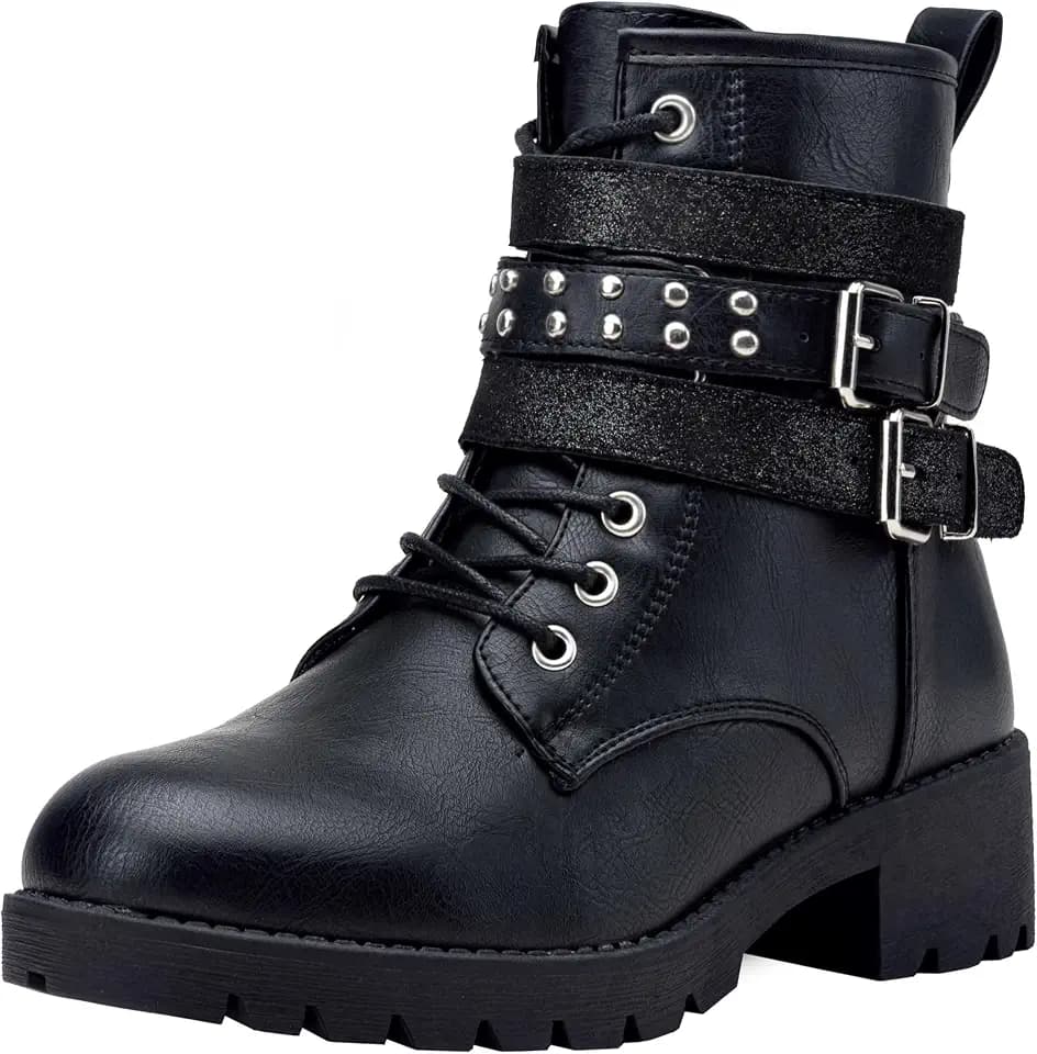 Vepose Women's Lace Up Combat Ankle Boots with Zipper and Lug Sole