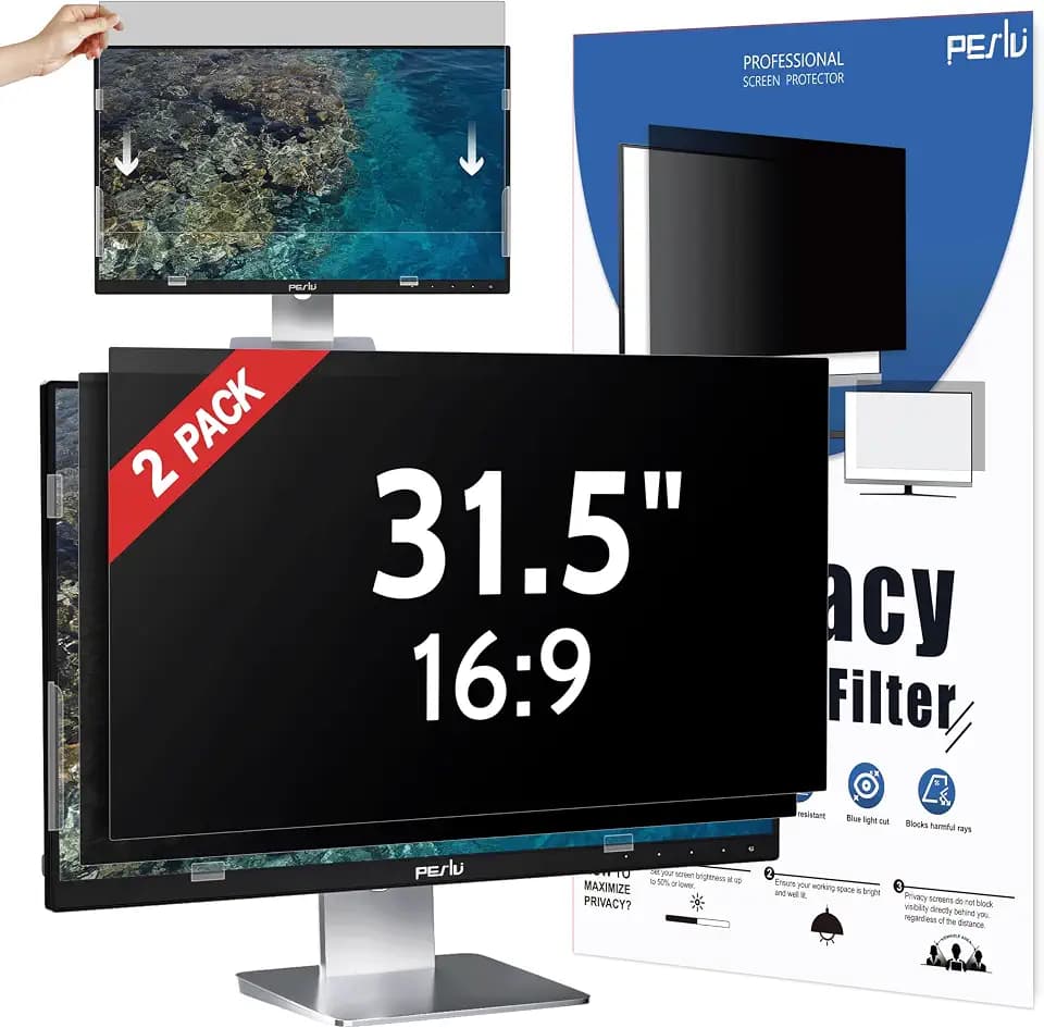 Peslv [2 Pack] 31.5 Inch Privacy Screen for Computer Monitor 16:9 Aspect Ratio, Eye Protection Anti Blue Light Glare Shield, 31.5inch Removable Black Blackout Anti Spy Desktop Security Private Filter