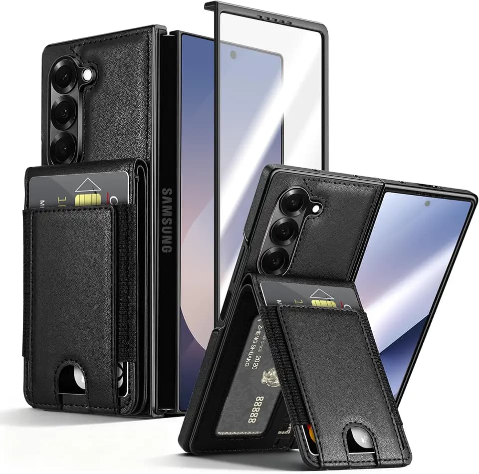 Vofolen for Samsung Galaxy Z Fold 6 Case Wallet with Card Holder Black