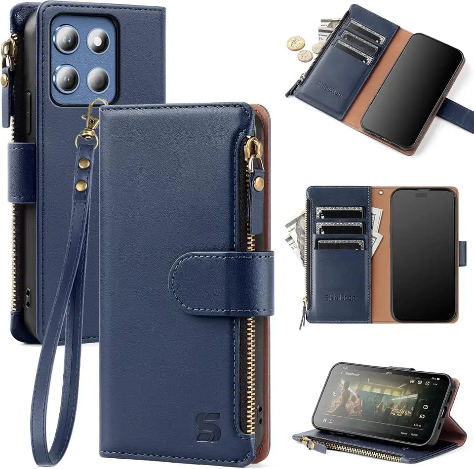 Shieldtop Compatible with Motorola Moto G Stylus 5G 2026/2025 Wallet Case with Card Holder,Women Men RFID Blocking PU Leather Flip Case Protective Cover Wrist Strap Credit Card Slots,Blue