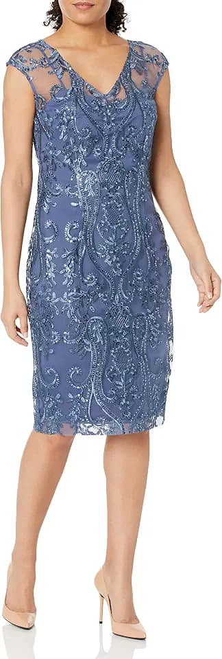Alex Evenings Women's Knee Length V Neck Cocktail, Mother of The Bride Dress (Petite & Regular Sizes)