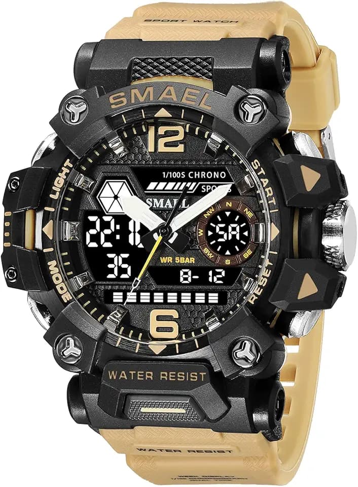 AIMES Mens Watches Sports Outdoor Waterproof Military Watch for Men Tactical Watch Analog Digital Date Alarm Stopwatch Multi-Function Tactics Big Face Wristwatch for Men