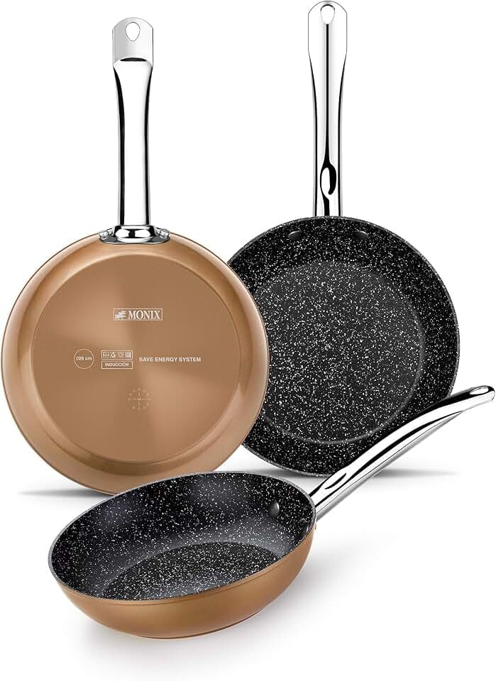 Monix Copper | Set mit 3 Bratpfannen 20-24-28 cm, Geschmiedetes Aluminium