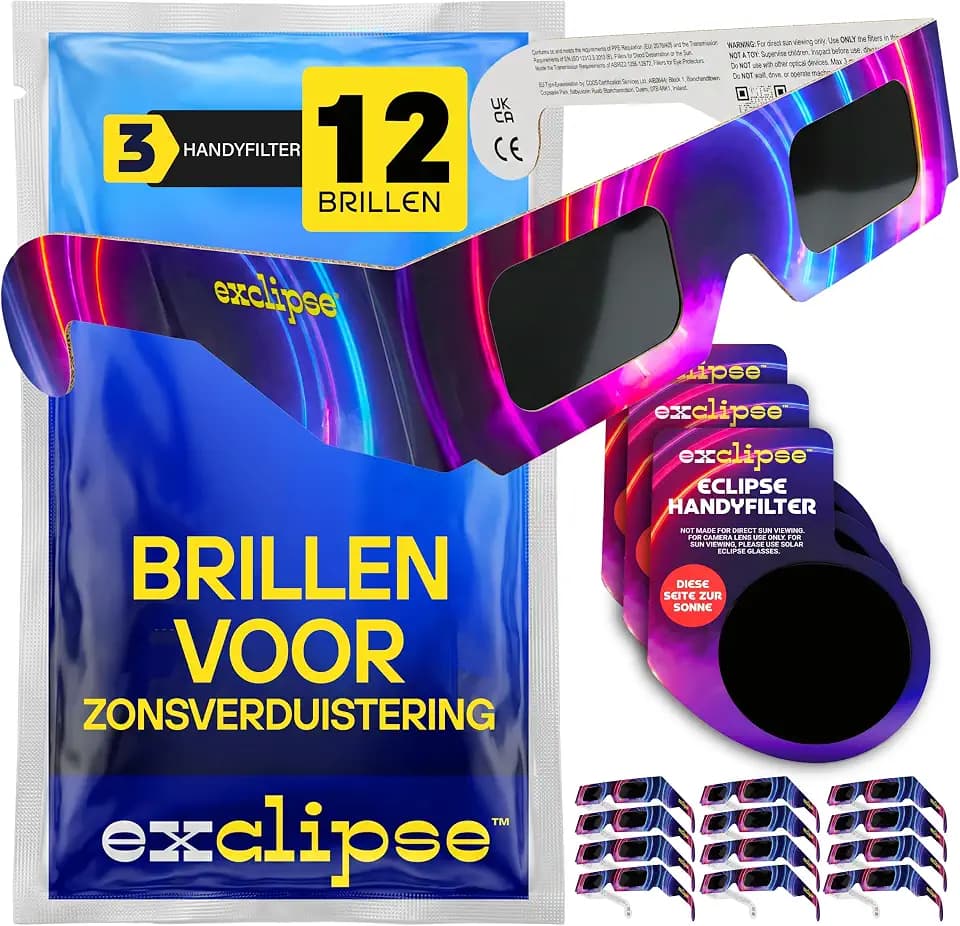 exclipse Sonnenfinsternisbrille – ISO 12312-2 & CE & UKCA-zertifiziert, Sichere Sonnenbeobachtung, AAS Zertifizierung 2026, Schutzbrille im Mehrpack