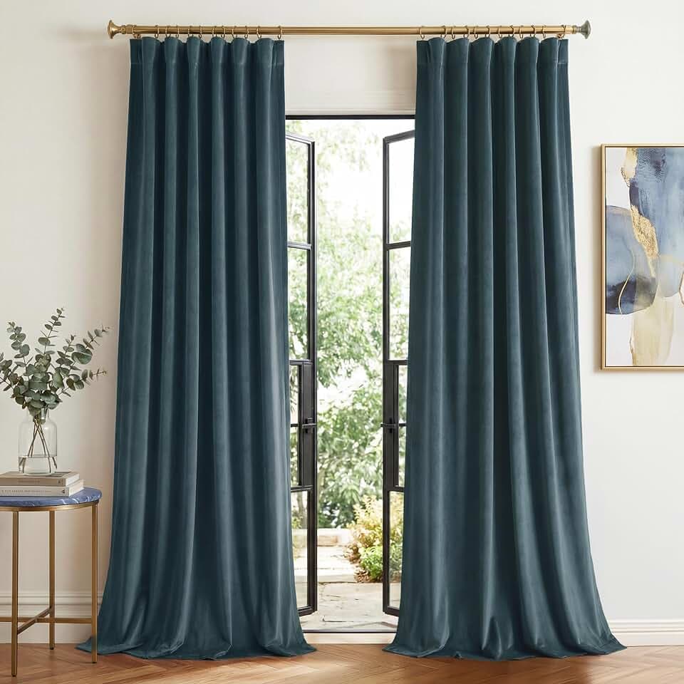 StangH Dark Slate Blue Velvet Curtains for Living Room, W52 x L84, 2 Panels