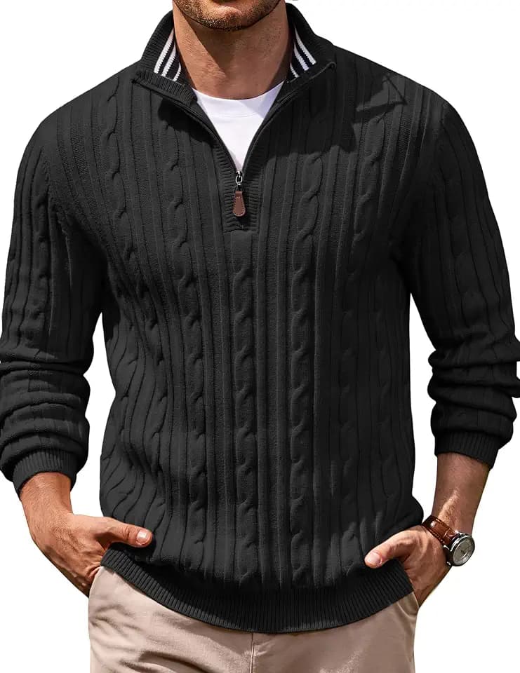 COOFANDY Strickpullover Herren Stehkragen Pullover Quarter Zip Sweater
