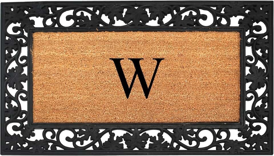 A1 HOME COLLECTIONS A1HC Natural Coir Monogrammed Doormat for Outside Entranace, Anti-Shed, Heavy-Duty, Low Profile, Easy-Clean, Long Lasting, Entrway Front Door Mat - 23"x38"