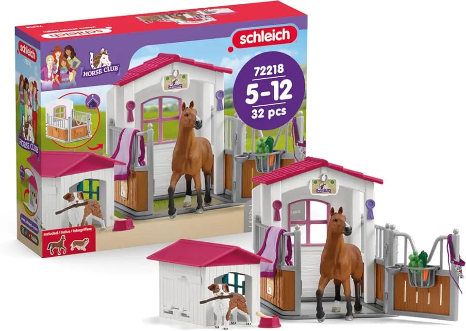Box mit Hannoveraner Stute und Australian Shepherd, Pferdefigur und Zubehör, SCHLEICH 72218 Horse Club, ab 5 Jahren