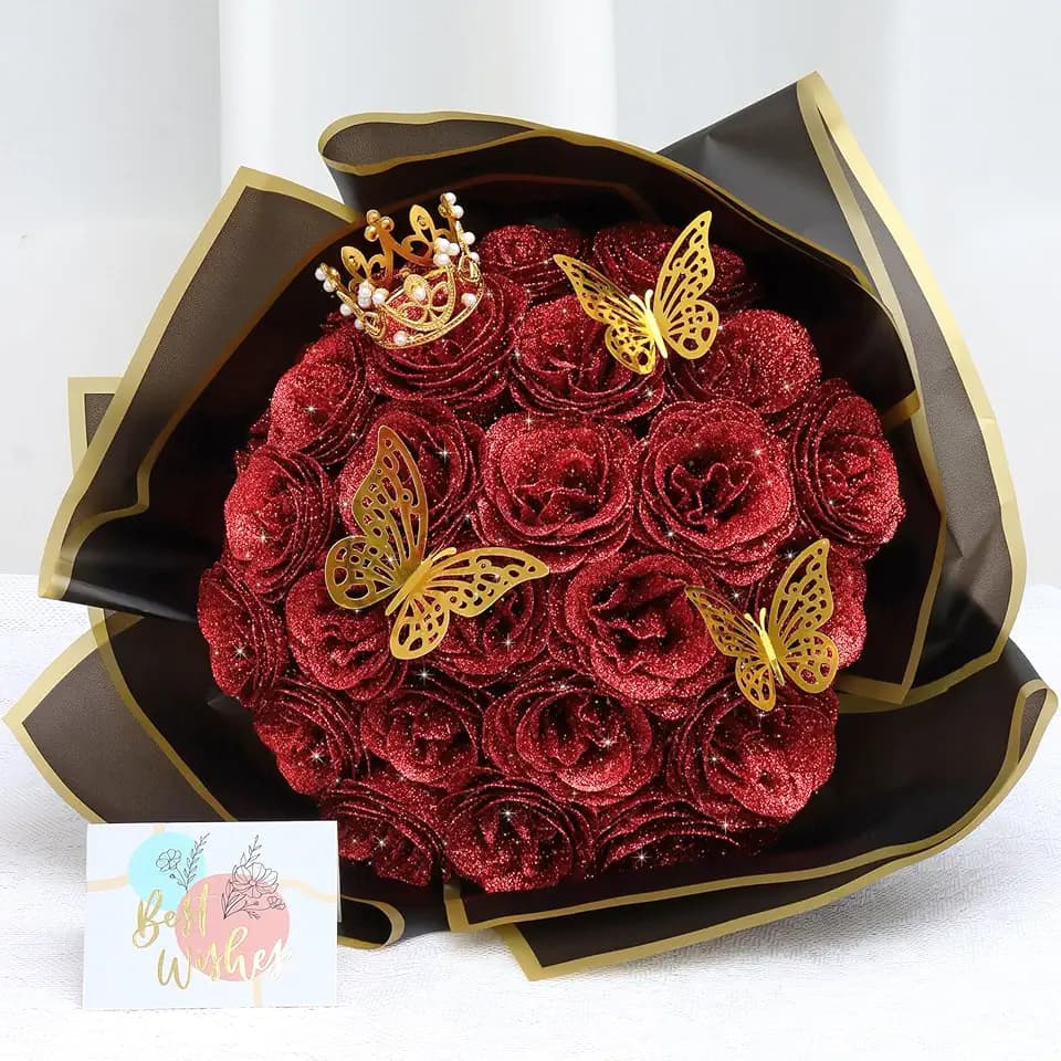 26 Stück Glitzer Rosenstrauß Rot Glitzer Rosen Bouquet Fake Blumenstrauß