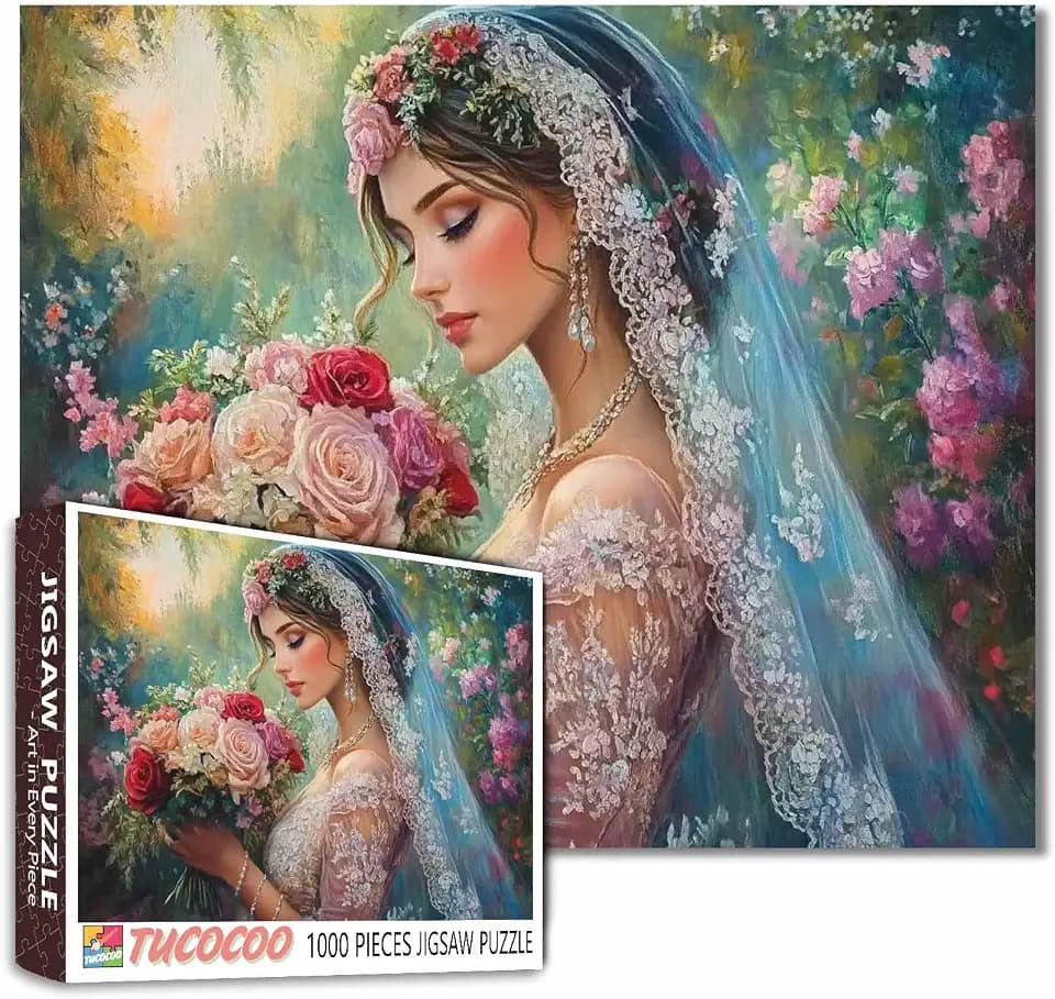 Jigsaw Puzzles 1000 Pieces for Adults-Beautiful Bride Hardboard Puzzle-Challenging Puzzle Perfect for Game Nights-DIY Home Wall Decor-Art Puzzles-Bride in Wedding Dress Art 27" x 20"