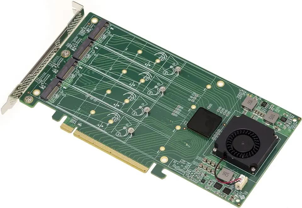 Kalea-Informatique PCIe x16 M2-Controller-Karte für 4 M.2 NVMe M Key, PLX PEX 8747, 32GB pro SSD, 128G insgesamt, Windows/Linux