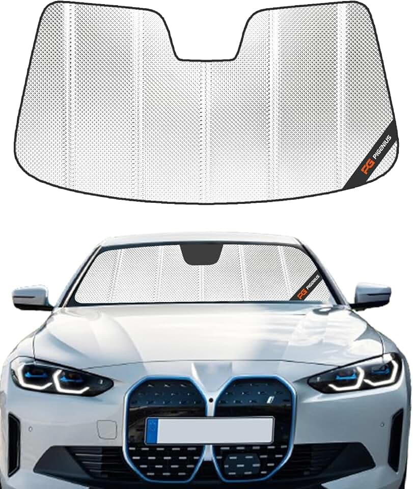 Pigenius Windshield Sun Shade for BMW i4 (G26) 2022-2026 & BMW 4 Series Gran Coupe 2024-2026, Fits i4 M50 M60 430i M440i,Reflective Aluminum Film Front Window Sunshade - BLAZBLOCK