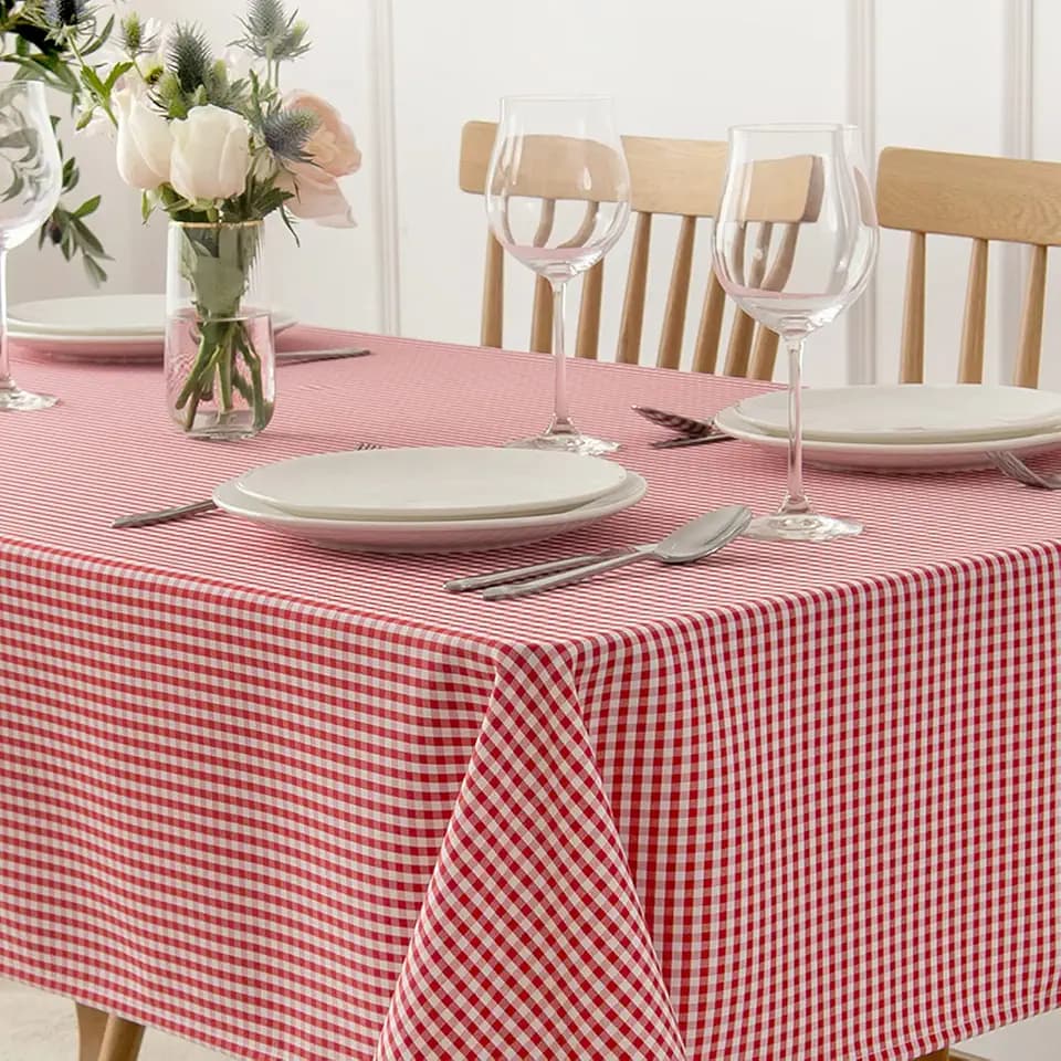 maxmill Checkered Square Tablecloth Waterproof Spillproof Wrinkle Resistant Heavy Weight Soft Gingham Table Cloth for Picnic Dinner and Christmas Holiday Party Washable Fabric, 60 x 60 Inch Red White