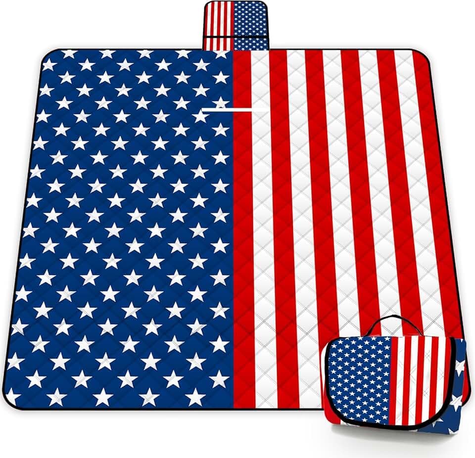 Poedist Extra Large Patriotic Picnic Blanket Waterproof,80"x 80"Foldable Machine Washable Beach Blanket,Outdoor Blanket for 6-8 Adults,Suitable for Indoor Crawling,Park Beach,Camping,Hiking,Travel