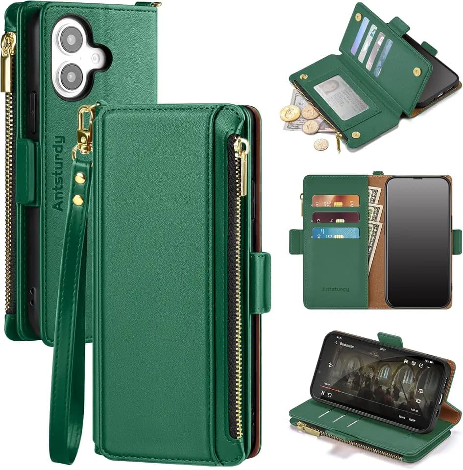 Antsturdy for iPhone 16 Plus Phone Wallet Case Women,Green