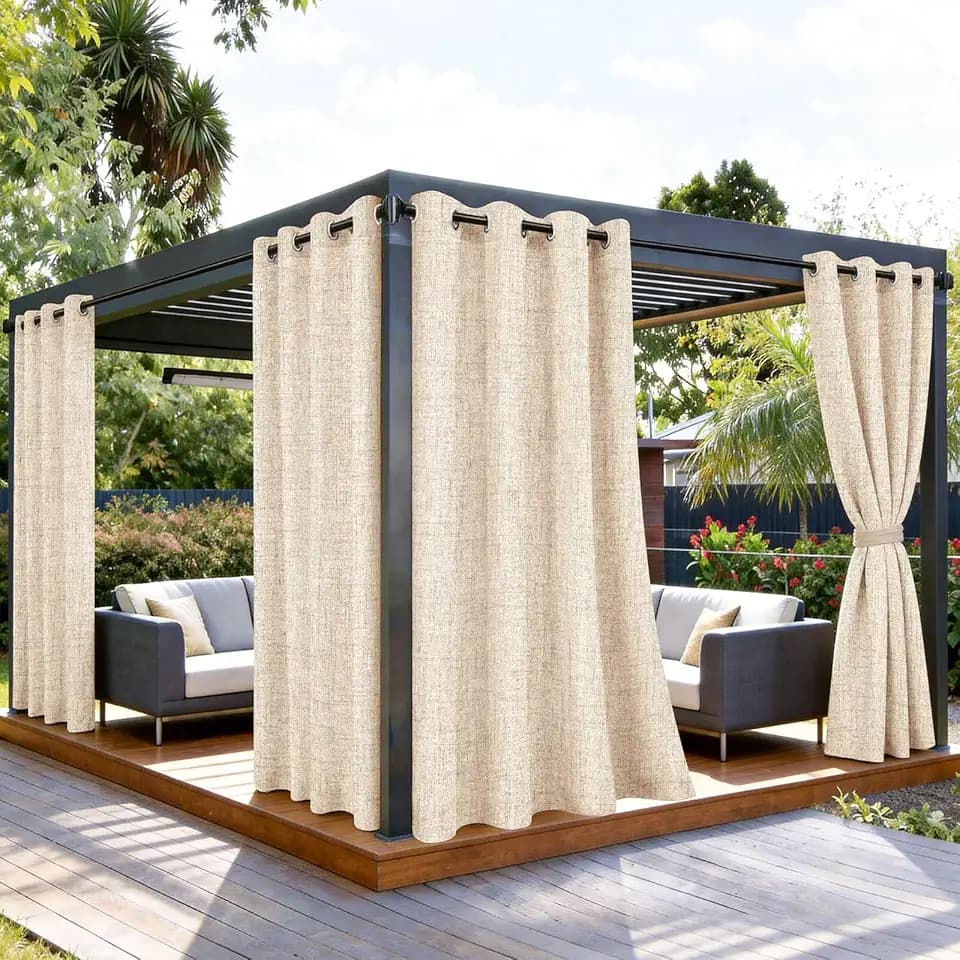 SpaceDresser Outdoor Curtains for Patio Waterproof, 2 Panels Non-See-Through Linen Curtains with Grommet Top Indoor Outdoor Drapes for Gazebo Pergola Balcony Pool Spa, 52" W x 84" L, Natural