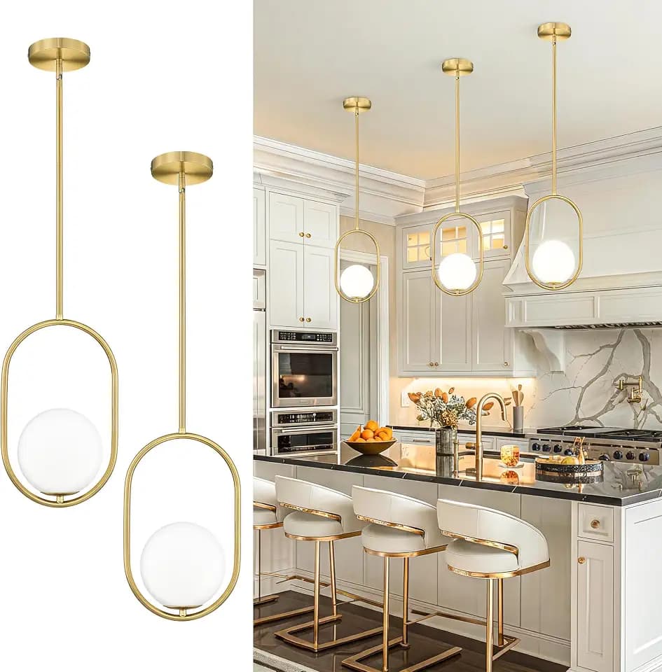 AUTELO 2 Pack Pendant Lights Kitchen Island, Gold Pendant Light Fixture
