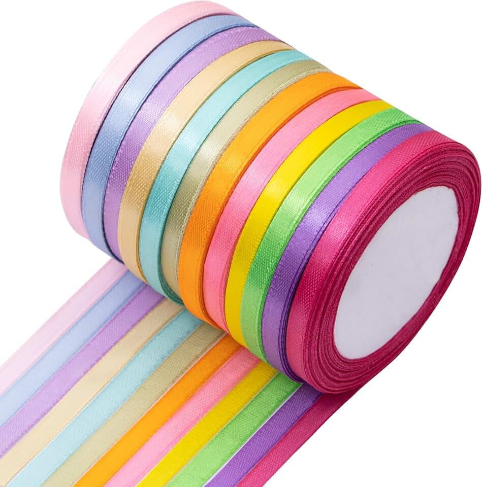 12 Farben Satinband 6mmx22m Geschenkband Bunt Schleifenband Polyester Bänder zum Basteln Dekoband für Hochzeit Geburtstag Weihnachten