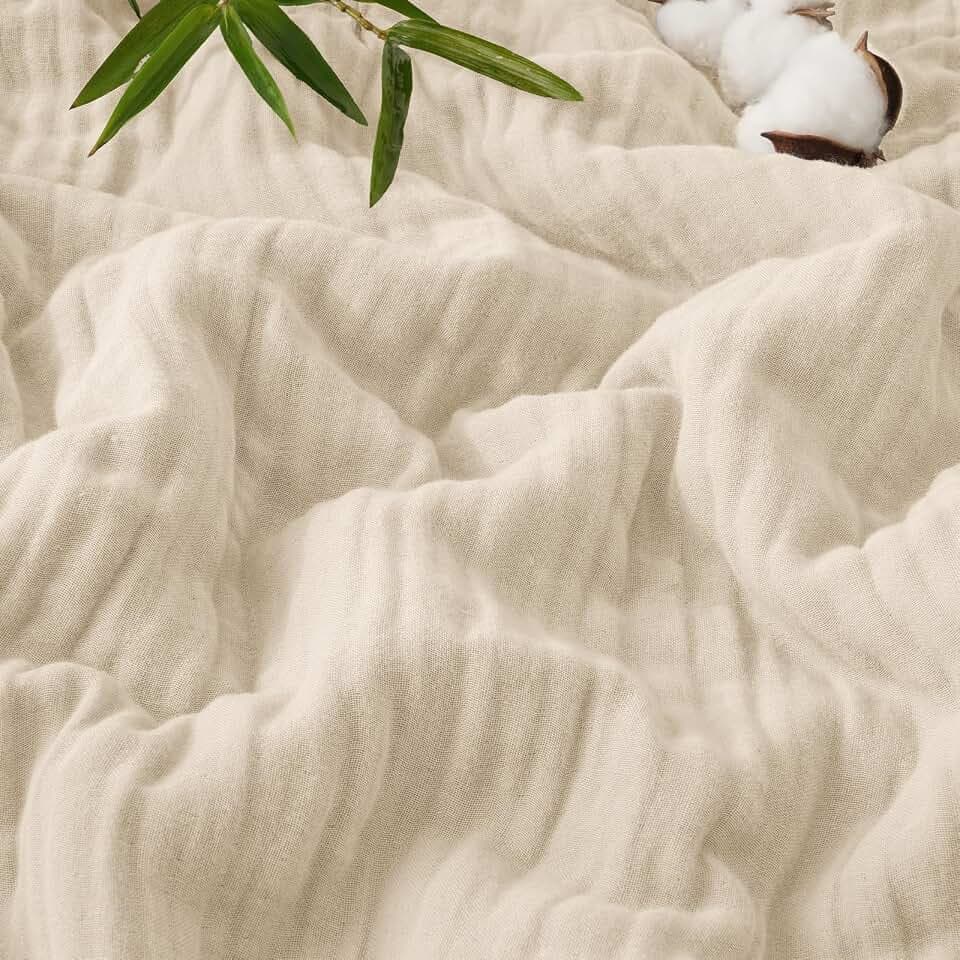 PHF Muslin Blanket Twin Size, 60% Organic Viscose from Bamboo & 40% Muslin Cotton Blanket, Soft Cooling Blanket for Hot Sleepers, 4-Layer Gauze Blankets for All Seasons, 66 x 90 Inches, Oat Milk