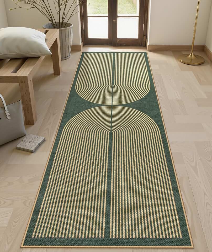 Lahome Rainbow Easy Jute Green Kitchen Runner,2x8 Indoor Outdoor Runner Rug