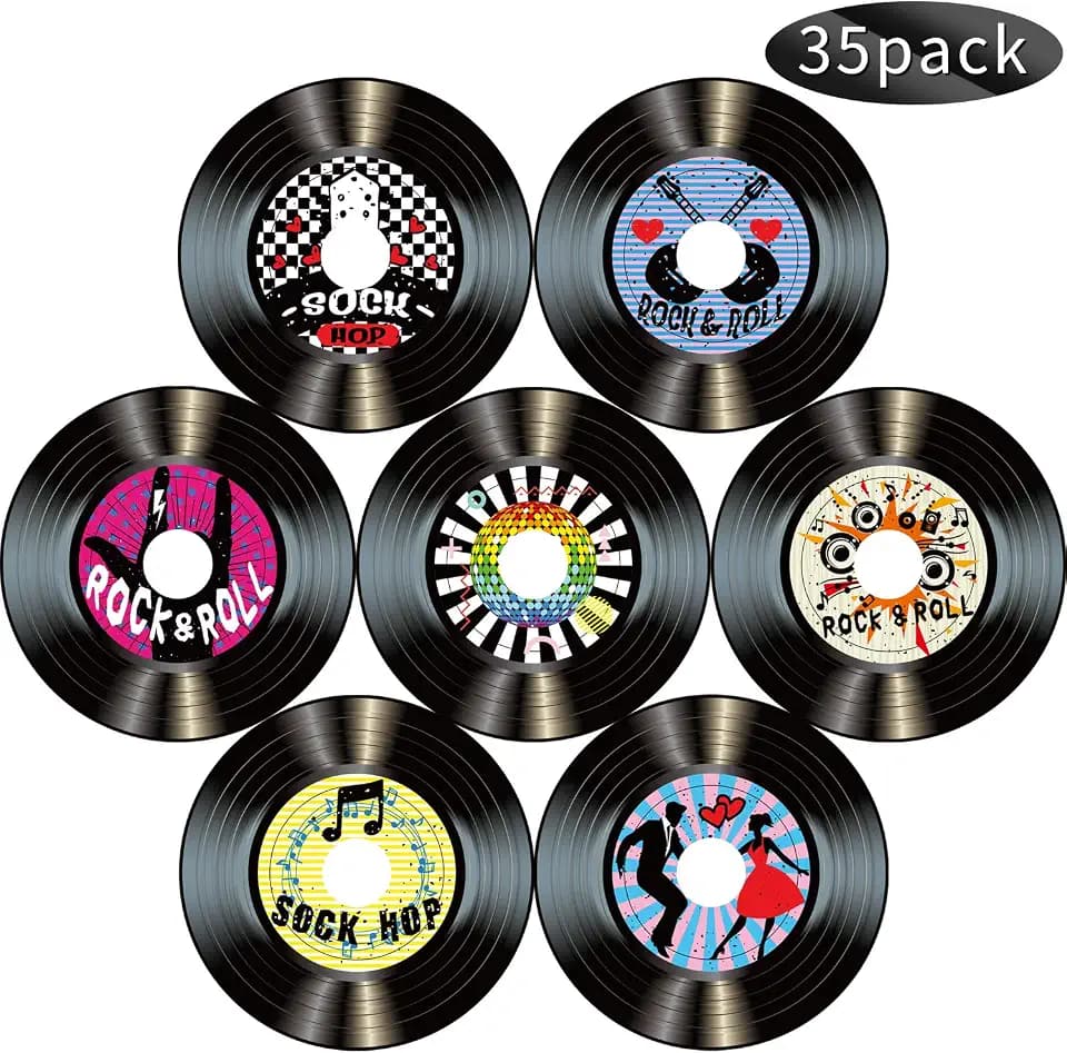 Boao 35 Pcs 50s Record Decorations, 7 Inch Retro Music Party Cutouts