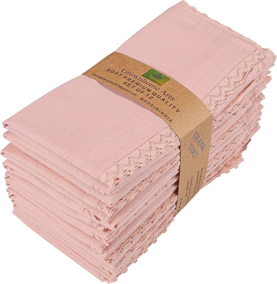 Blush Pink lace cotton linen 85%cotton 15%Linen 12 pcs set size-12x12 inches Dinner Napkins Everyday Use Premium Quality Over Sized Cloth Napkins Hemmed Ultra Soft Durable Hotel Quality