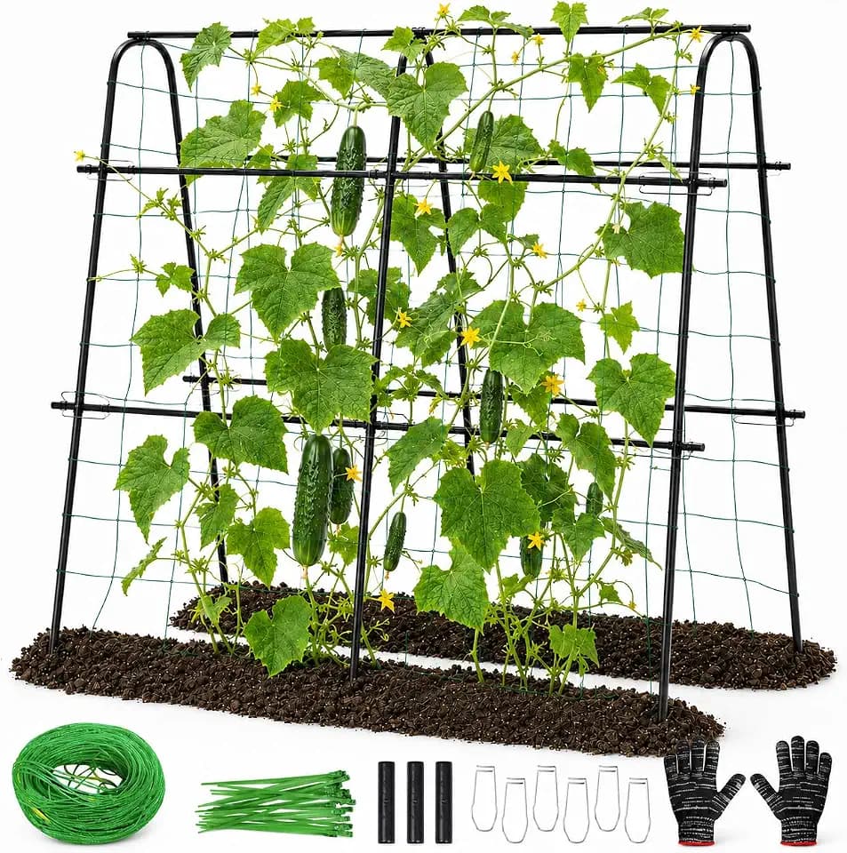 FOLLOOK Cucumber Trellis for Raised Garden Bed, 48x48inch, Black