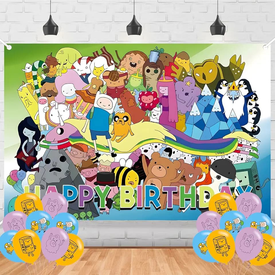 Time of Adventure Birthday Backdrop,Time of Adventure Banner Poster for Cartoon Theme Party Decorations Anime Birthday Supplies Background Studio Shoot Photo Props