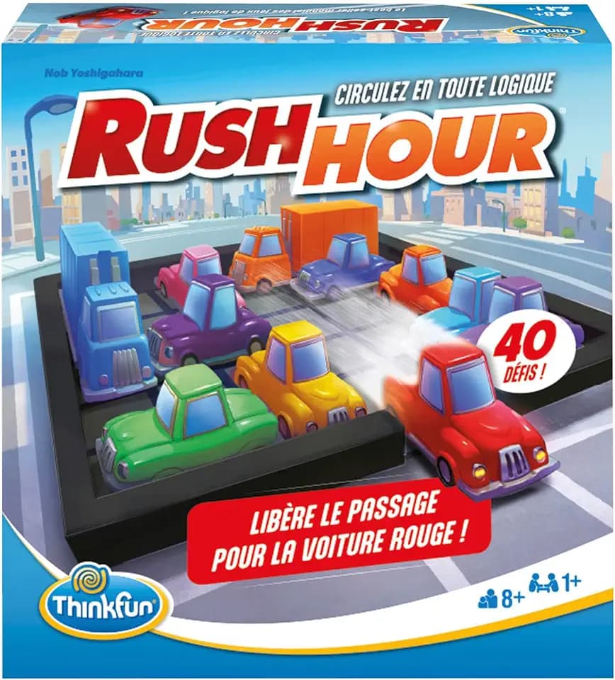 ThinkFun - Rush Hour - Logikspiel - Puzzle - Stau - 40 Herausforderungen 4 Levels - 1 Spieler oder mehr - ab 8 Jahren - Ravensburger - 76600 - Gemischt - Französische Version