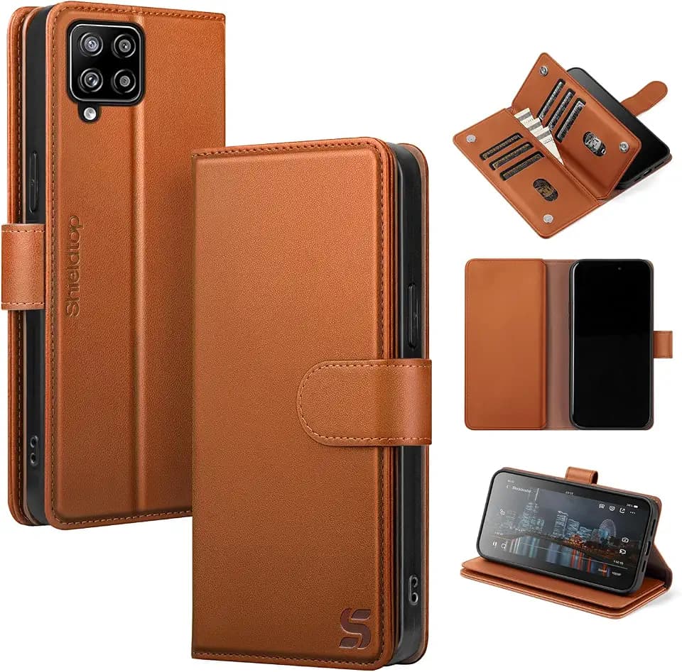 Shieldtop Compatible with Samsung Galaxy A12 5G Wallet Case with Card Holder,Women Men RFID Blocking PU Leather Folio Flip TPU Protective Cover Credit Card Slots,Phone Case for Galaxy A12,Light Brown