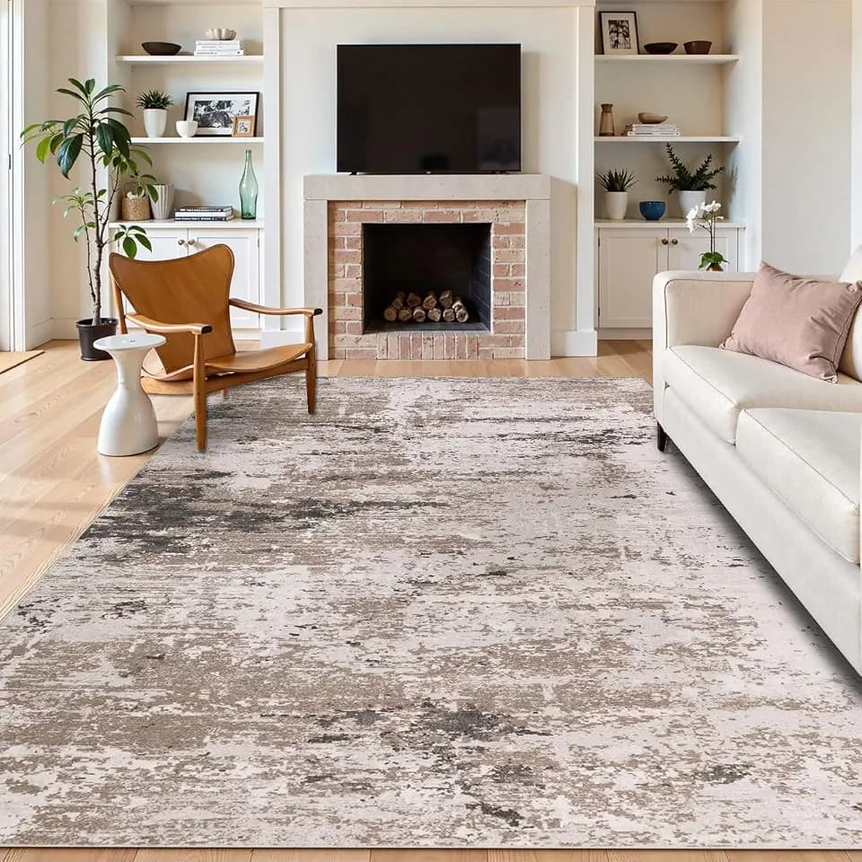Cekene Abstrakt Teppich Wohnzimmer 160x230cm Waschbarer Teppich Rutschfester Teppiche Schlafzimmer Niedriges Profil Bodenteppich Matte für Esszimmer Büro Küche Spielzimmer(Taupe)