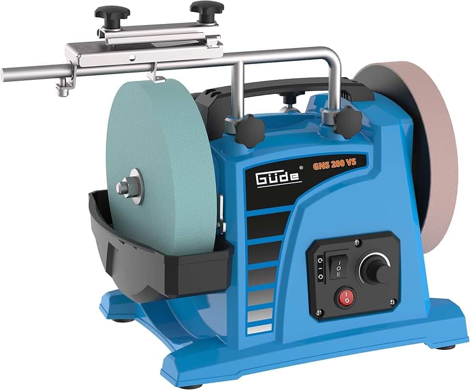 Güde 55247 GNS 200 VS Nassschleifer (230 V, 120 W, 200 mm Trocken- und Nass-schleifscheibe), Blau,45,5 x 28 x 37 cm