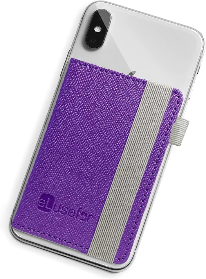 Stick-On Phone Wallet for Back of iPhone or Android Case | 6 Sleeve Credit Card Holder - Pocket for Cards, Money & ID - Built-in Stand - Waterproof Material - Travel, Work & Life-Proof - Purple