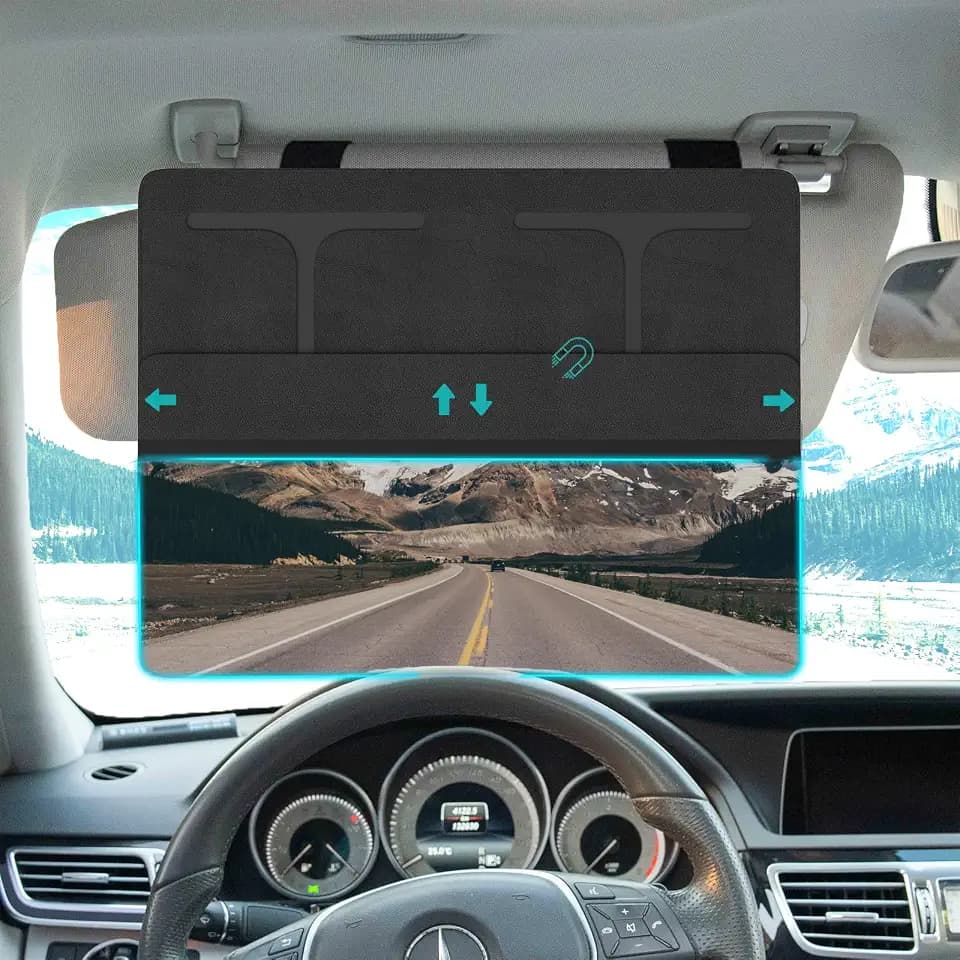 NAZZO Car Visor Extender Sun Blocker, Polarized Sunvisor Extension with Removable Magnetic PC Lens, Anti Glare Car Visor Extended for Safe Driving, Universal for SUV, Family Automotive, Black