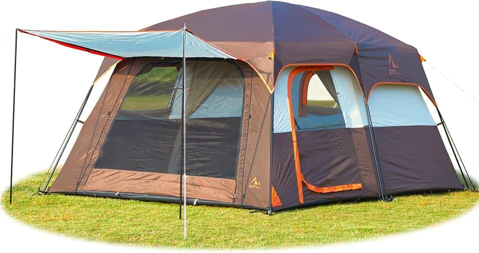 KTT Extra Large Tent 10-12-14 Person(Style-B),Family Cabin Tents,2 Rooms,3 Doors and 3 Windows with Mesh,Straight Wall,Waterproof,Double Layer,Big Tent for Outdoor,Picnic,Camping,Family Gathering