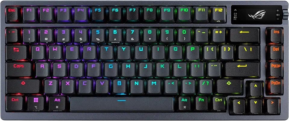 ASUS ROG Azoth Mechanische Gaming-Tastatur, 75%, Metallabdeckung, ROG NX Red geschmiert, ABS, Schmierset, IR, BT und USB-C, OLED-Display, DREI Höhen und kompatibel mit Mac, spanisches QWERTY
