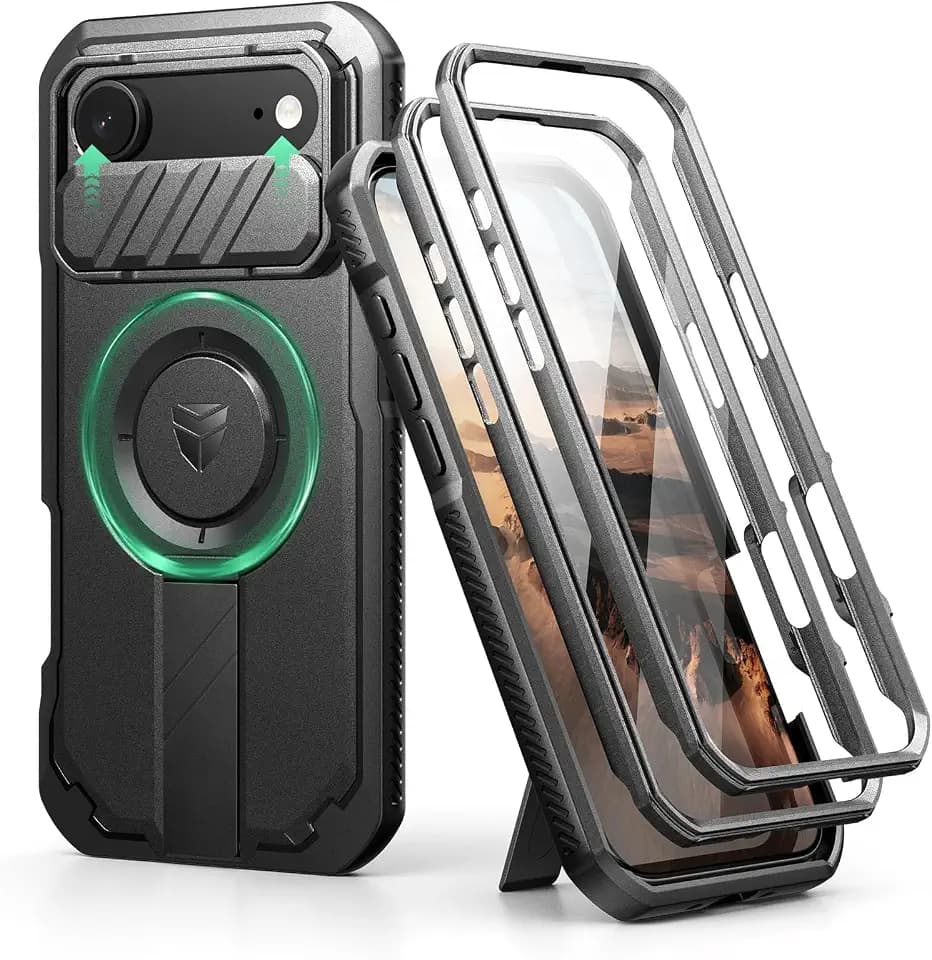 Dexnor for iPhone Air Case with Slide Camera Cover & Adjustable Kickstand & Built-in Screen Protector, Compatible with MagSafe, Rugged Cases Heavy-Duty Magnetic Protective Cover 6.5 Inch, Black