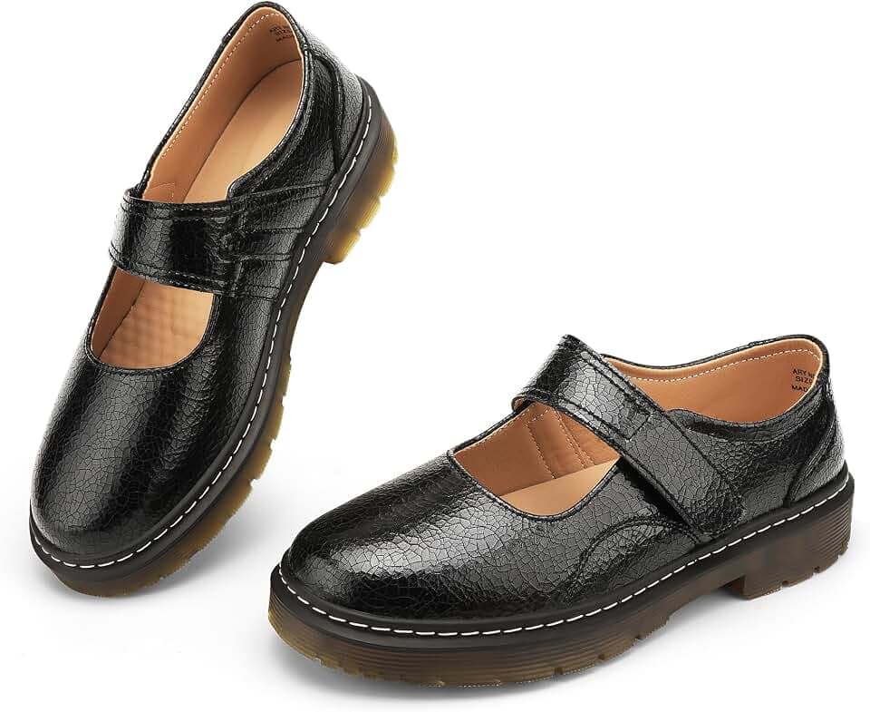 Women's Mary Jane Shoes, Comfortable Memory Foam Insole Flats with Classic Hook and Loop Closure Ankle Straps for Ladies School Work Travel