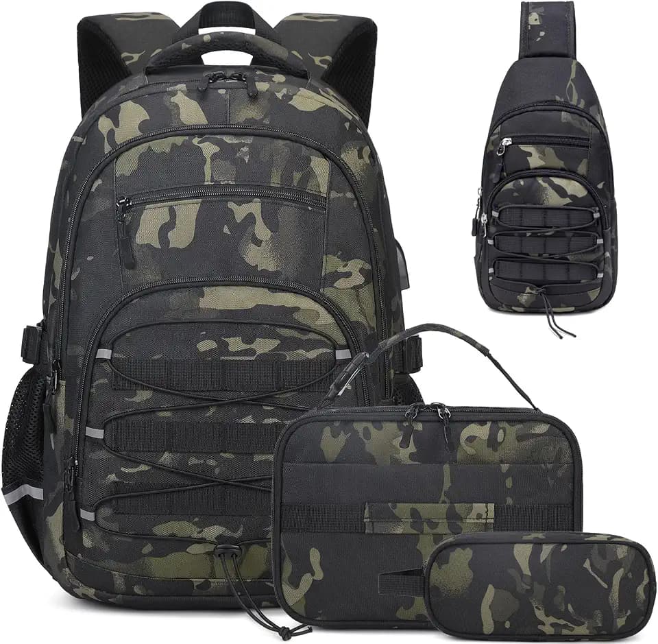 ACESAK 4PCS Camo Backpack for Boys with Sling Bag