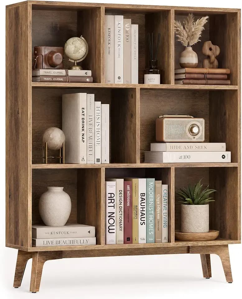 VASAGLE Mid-Century Modern 8-Cube Bookshelf, 35.4 x 9.4 x 42.3 Inch