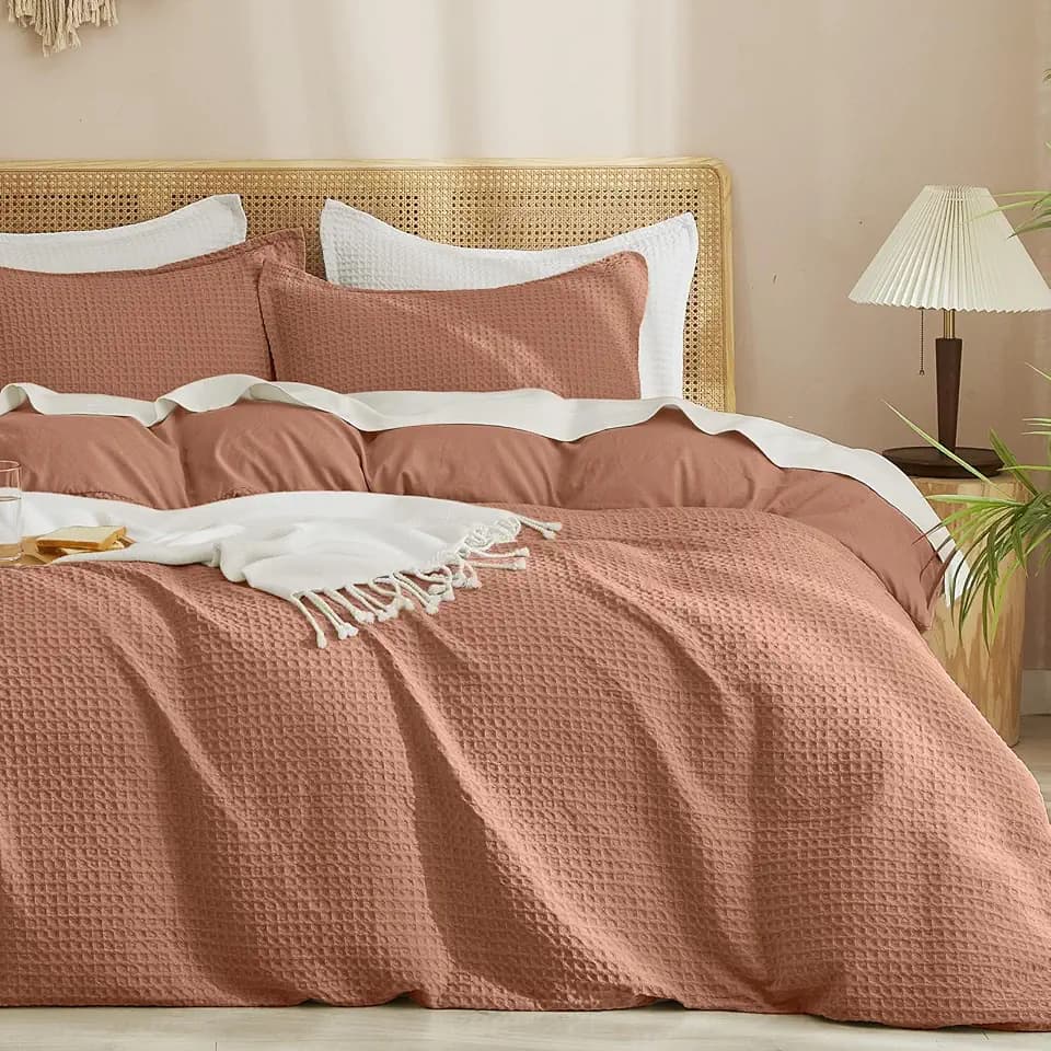 PHF Waffle Duvet Cover Queen, Ultra Soft & Breathable, 90"x90",Terra Cotta