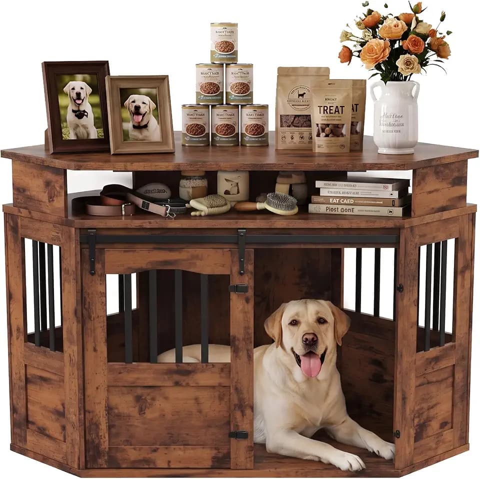 Corner Dog Crate Furniture with Storage