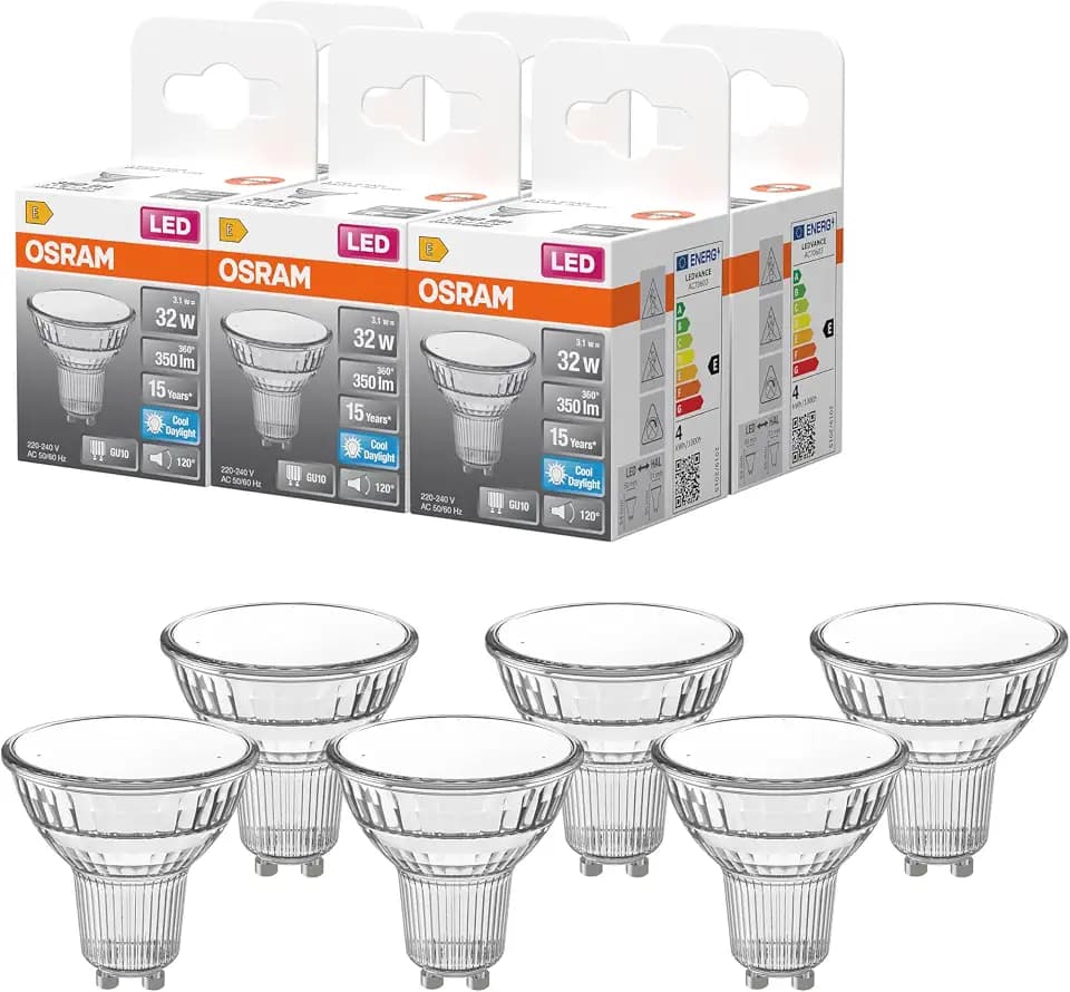 Osram LED Spot Lampe Star PAR16 3,1W 865, 6500K Tageslicht, GU10, 120°, 350 lm, Vollglas Design