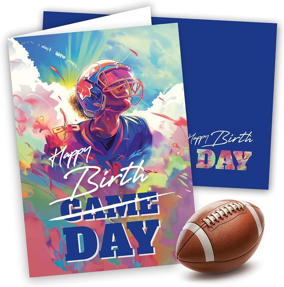 • AMERICAN FOOTBALL • Geburtstagskarte Happy Birthday | Ideal für Footballgeschenke, Sport & Football-Fans | Glückwunschkarte zum Geburtstag | Beschreibbare Klappkarte + bedruckter Umschlag