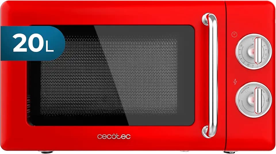 Cecotec Mechanische Mikrowelle Proclean 3010 Retro Red, 20L, 700W, 6 Stufen